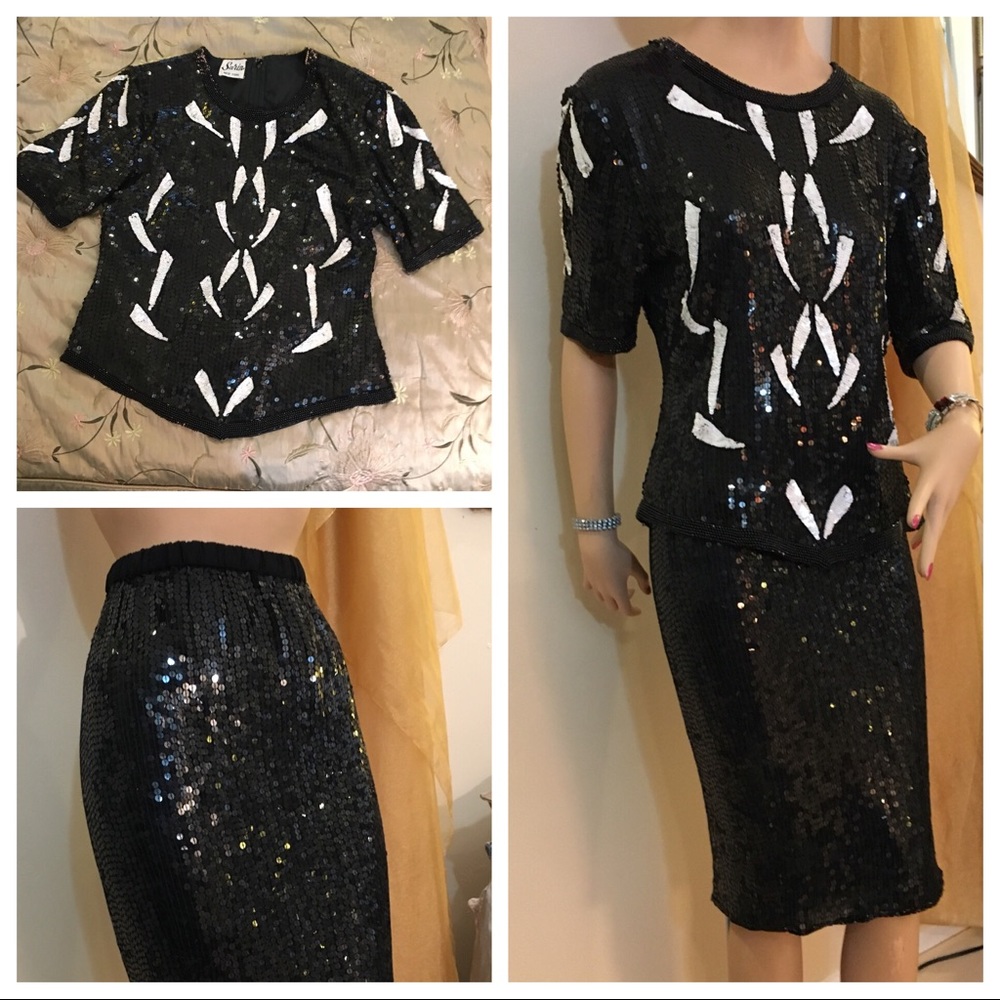 Vintage Dressy Sequin 2-piece skirt set